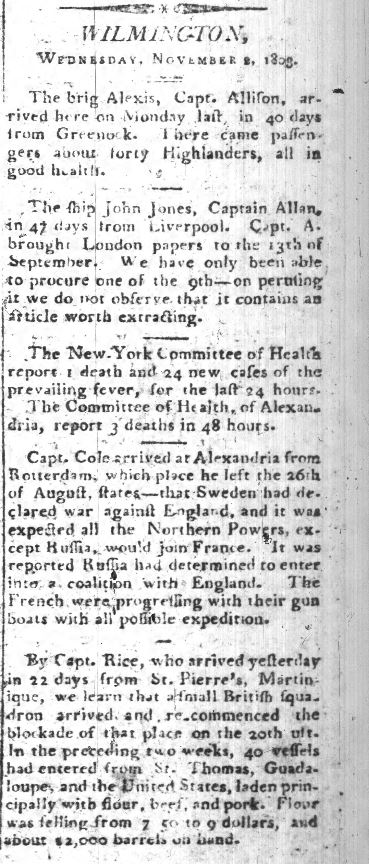 News of Wilmington in Nov 4, 1803 Cape Fear Herald