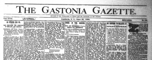 Front page of the June 25, 1896 issue of The Gastonia Gazette