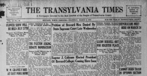 Front page of the March 8, 1934, issue of The Transylvania Times