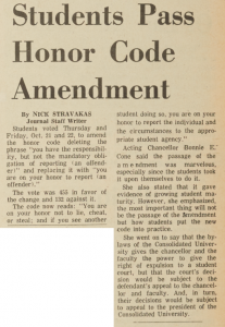 "Students Pass Honor Code Amendment," November 3, 1965