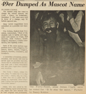 "49er Dumped As Mascot Name," December 14, 1966
