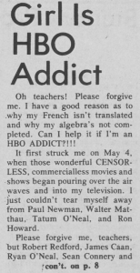 "Girl Is HBO Addict," May 25, 1978
