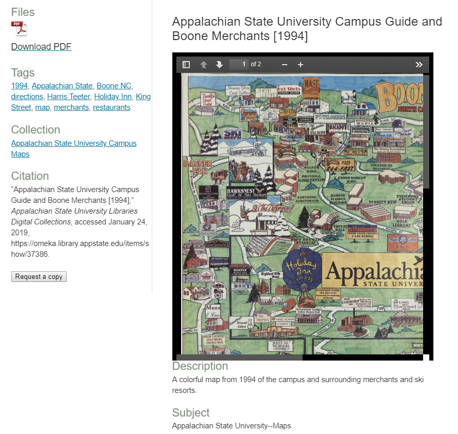 Screenshot of a colorful campus map along with metadata.