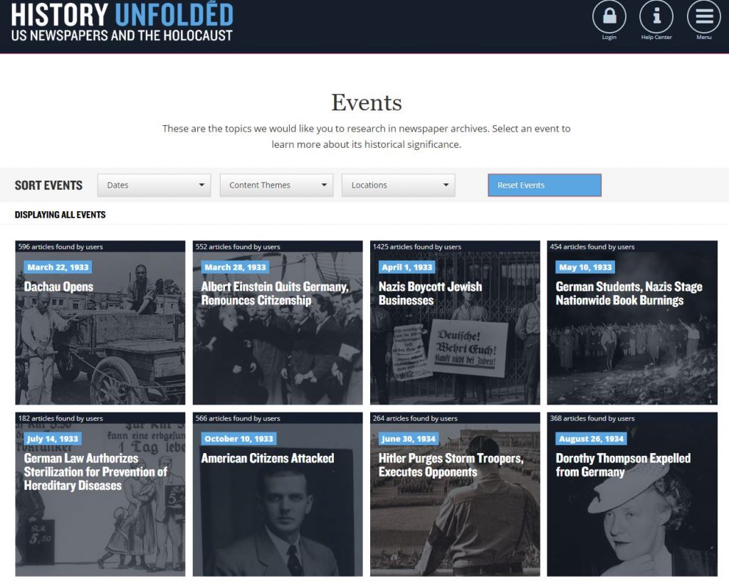 History Unfolded events page