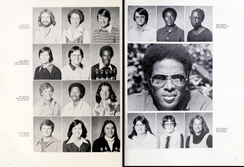Two page yearbook spread with headshots of students and their names