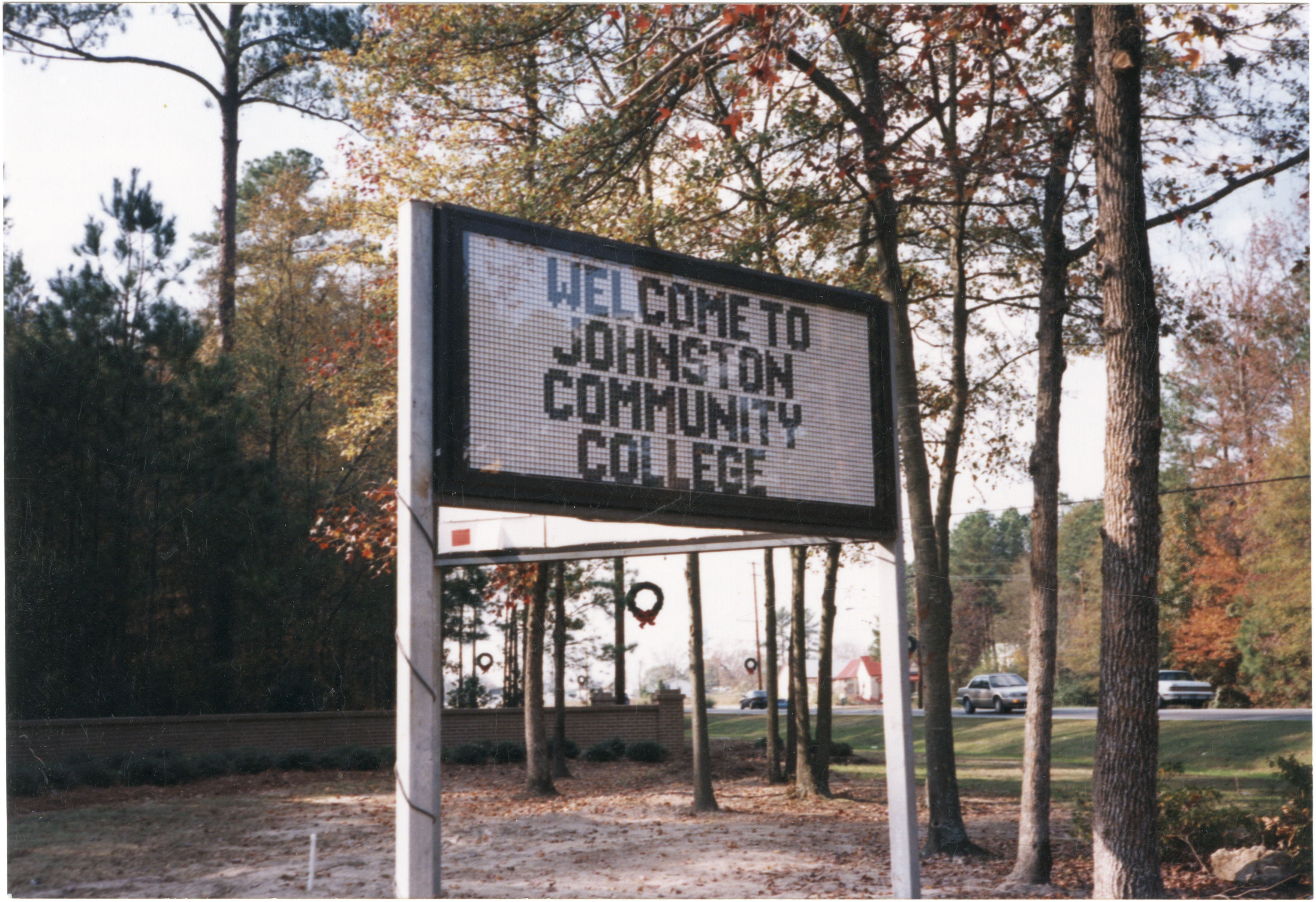 Electronic welcome sign, Johnston Community College, 1985