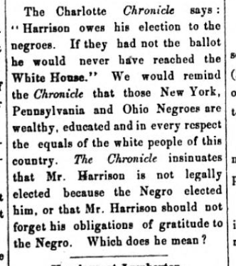 A snippet from the November 24, 1888 issue of the Messenger, commenting on the Charlotte Chronicle newspaper.