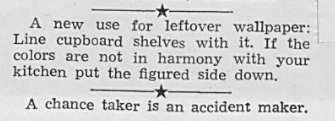 Newspaper clipping of advice used as newspaper space fillers.