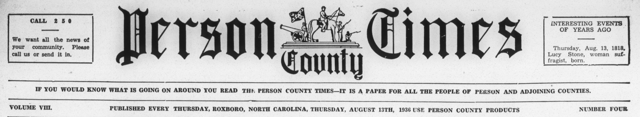 Masthead of the Person County Times.