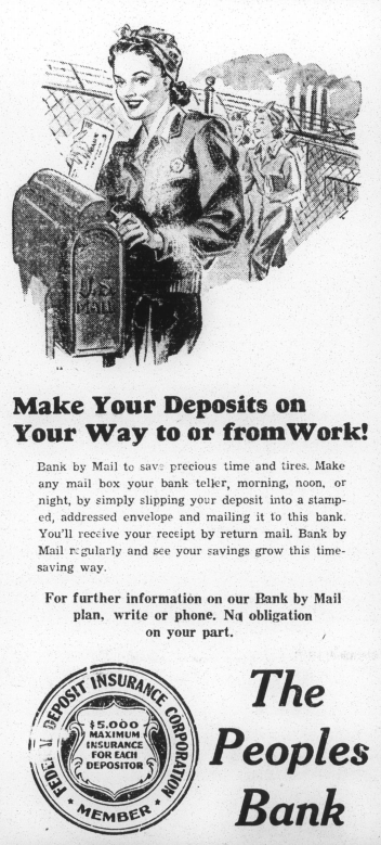 Advertisement for The Peoples Bank focusing on the new influx of women in the job market.