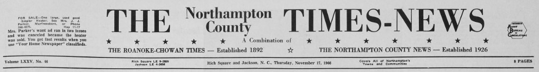 Masthead for The Northampton County Times-News.