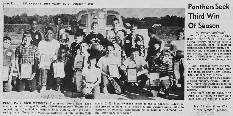 Photo of Punt, Pass, Kick (a children's football competition) winners and their trophies.