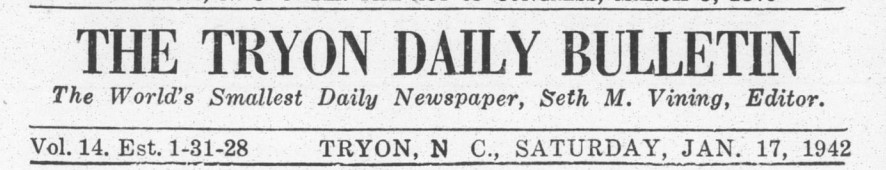 Masthead for The Tryon Daily Bulletin.
