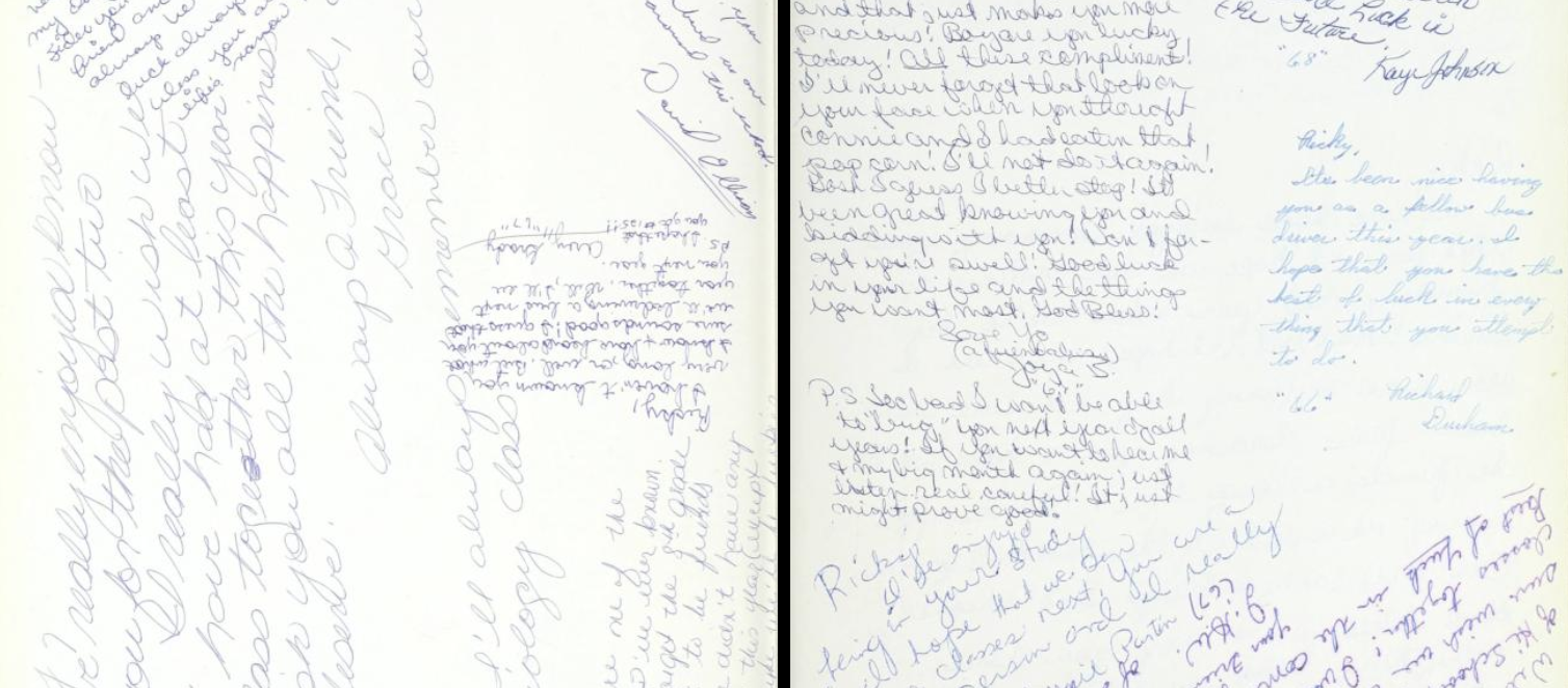 Back cover pages of the 1966 Goldsboro High School yearbook, Gohisca, featuring autographs.