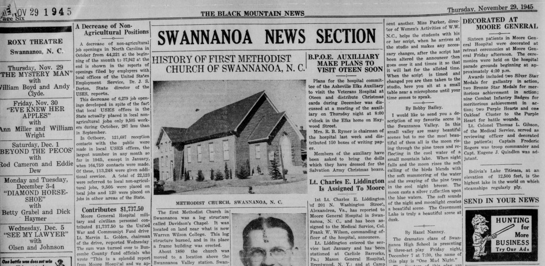 Clipping of the Swannanoa News Section of The Black Mountain News, highlighting how the section has visibly gotten smaller and only takes up a portion of the newspaper.