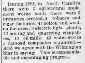 1889 report on breweries in NC
