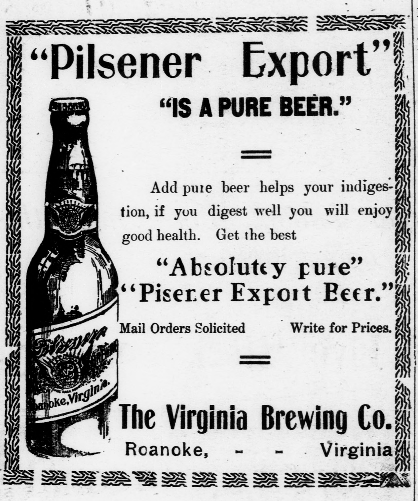 1906 ad for Virginia Brewing Co.