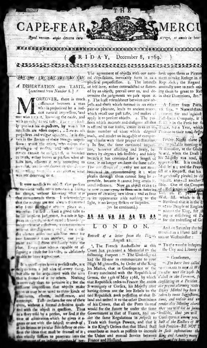 The Cape-Fear Mercury (Wilmington, N.C.), December 8, 1769