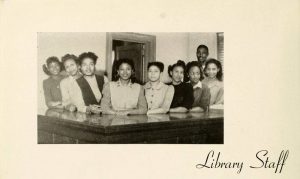 A photo from the 1946 WSSU yearbook labeled "library staff."
