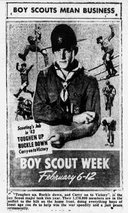 Image of an advertisement for Boy Scout Week from the Hoke County News-Journal, February 1943
