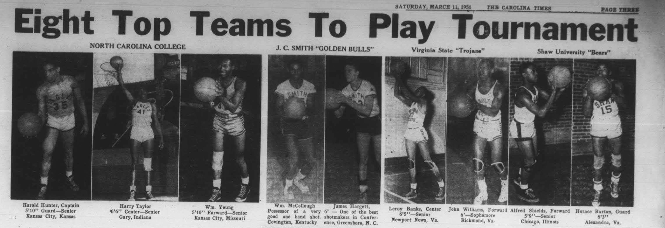 Photos of the top basketball players to play in the 1950 CIAA tournament