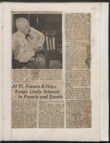 Article about Mr. Francis B. Hays in Oxford and Granville Men & Women, vol. 7