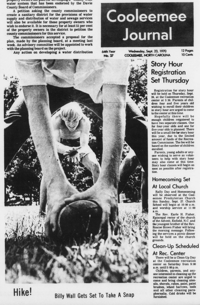 Front page, Cooleemee Journal, September 23, 1970