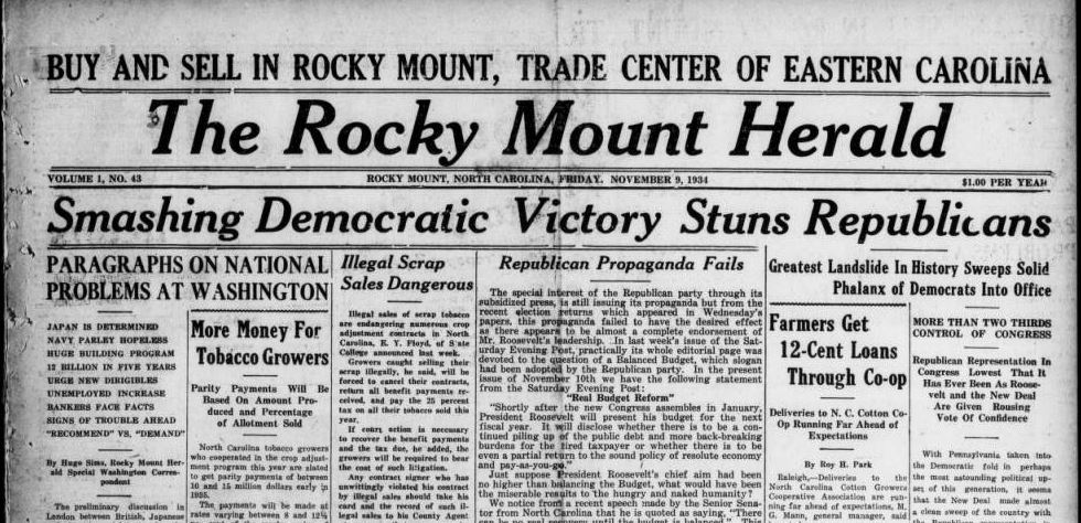 Depression-era issues of the Rocky Mount Herald Now Online