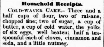 Cold Water Cake Recipe, Chatham Record, 10-10-1878