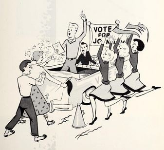 Cartoon for campaigning students from the 1958 "Tatler"
