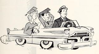 Cartoon of students in a car