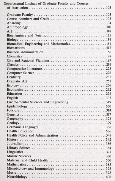 A portion of the departments offering classes for the Graduate School in 1986.