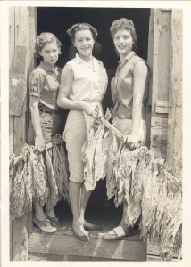 Peggy Altman and Judy Elliott taking out a barn of tobacco