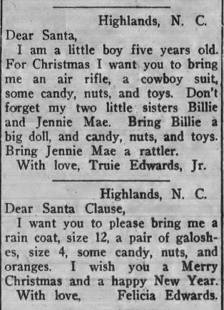 Letters to Santa from The Franklin Press, December 21, 1933.