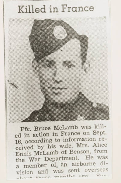 Bruce McLamb, Killed in France