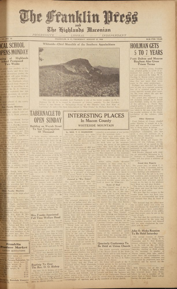 August 27, 1936 issue of The Franklin Press and Highlands Maconian, page 1