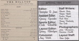 List of student newspaper staff members from the September 25, 1926 and March 30, 1995 issues of The Hilltop.