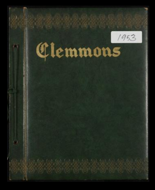 dark green scrapbook cover that says Clemmons 1953