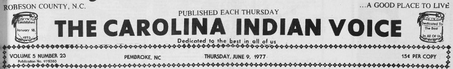 Masthead for The Carolina Indian Voice.