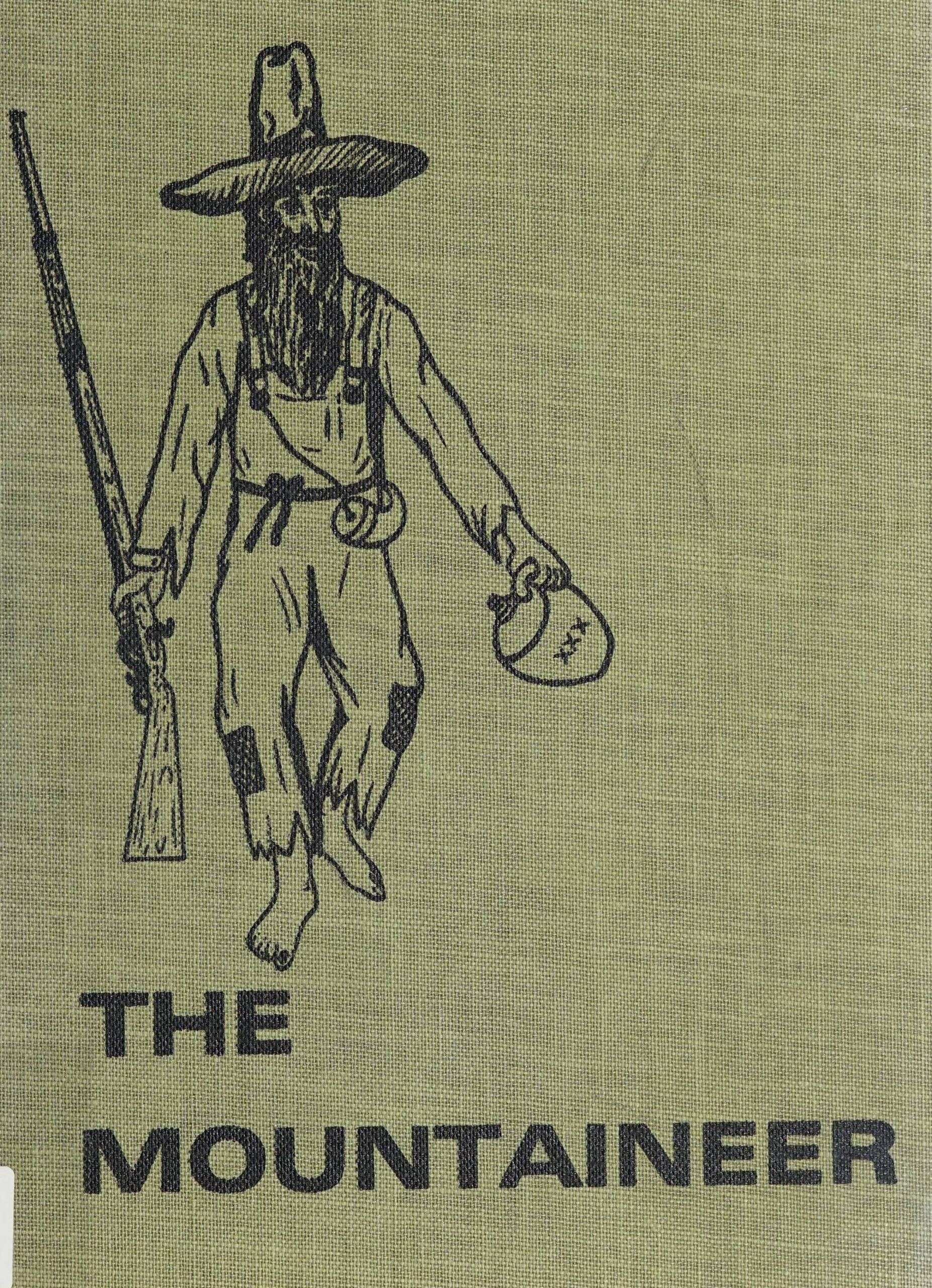 The Mountaineer 1962 cover. A man holding a gun and a jug with "XXX" on it looking to be walking around.