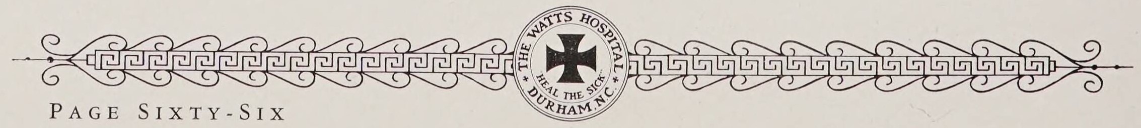 Watts Hospital School of Nursing 1937 yearbook border. In the center of the border is the insignia of Watts Hospital which reads: "Watts Hospital. Durham, NC. Heal the Sick." 