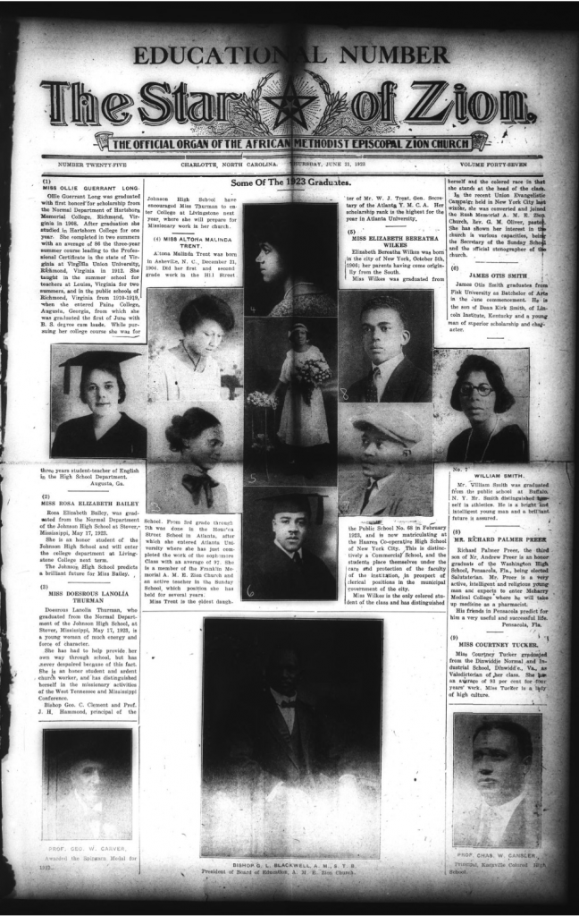 Front page of the Star of Zion paper, features several formal posed photographs