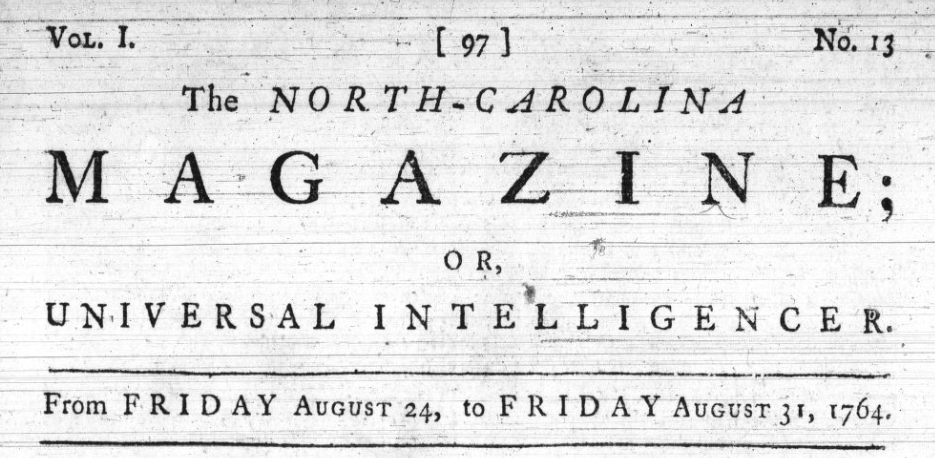 Header for The North-Carolina Magazine from August 31, 1764