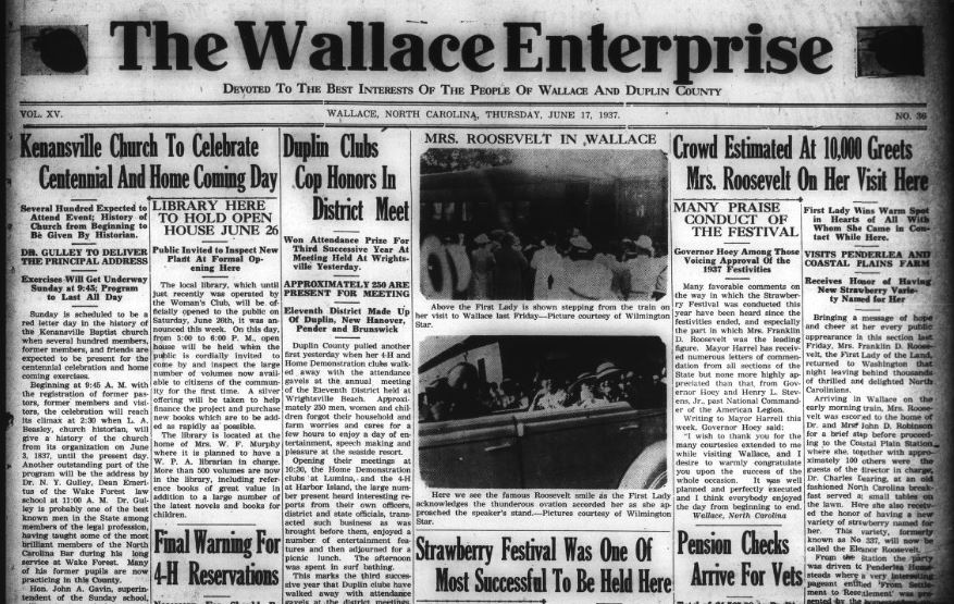 Wallace Enterprise newspaper front page