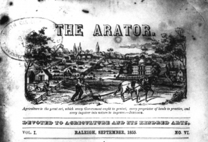 Header for an 1855 Raleigh, North Carolina newspaper titled "The Arator"