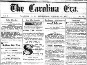 Clipping from 1871 Raleigh, North Carolina paper called "The Carolina Era"
