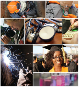 A photo collage of students and activities from the Durham Technical Community College student handbook