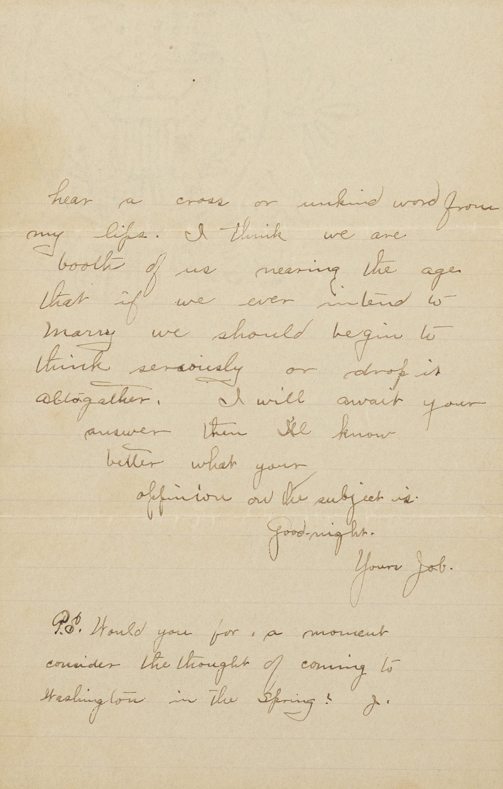 Page 3 of a letter to Daisy Massey written by "Jeb." On this page, Jeb writes about deciding whether to continue their relationship or ending it.