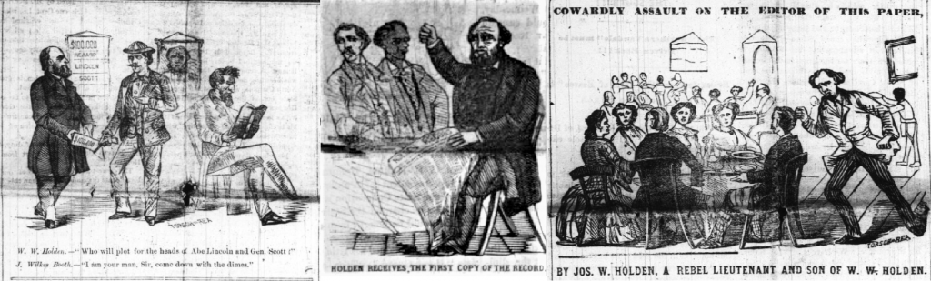 Clippings from 1868 newspaper The Holden Record where they blame W.W. Holden for the assassination of Abraham Lincoln