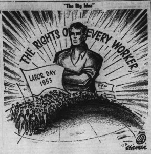 A cartoon depicting a group of workers rising into one man
